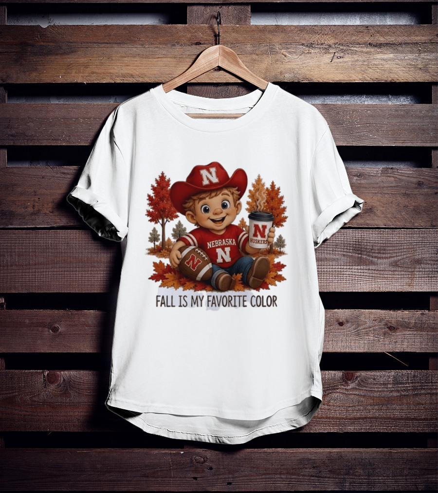 Nebraska Huskers Fall Football Kid Holding Coffee And Ball T-Shirt