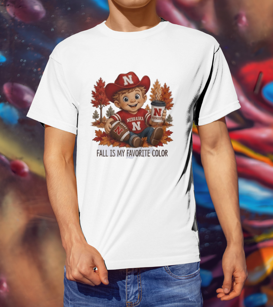 Nebraska Huskers Fall Football Kid Holding Coffee And Ball T-Shirt