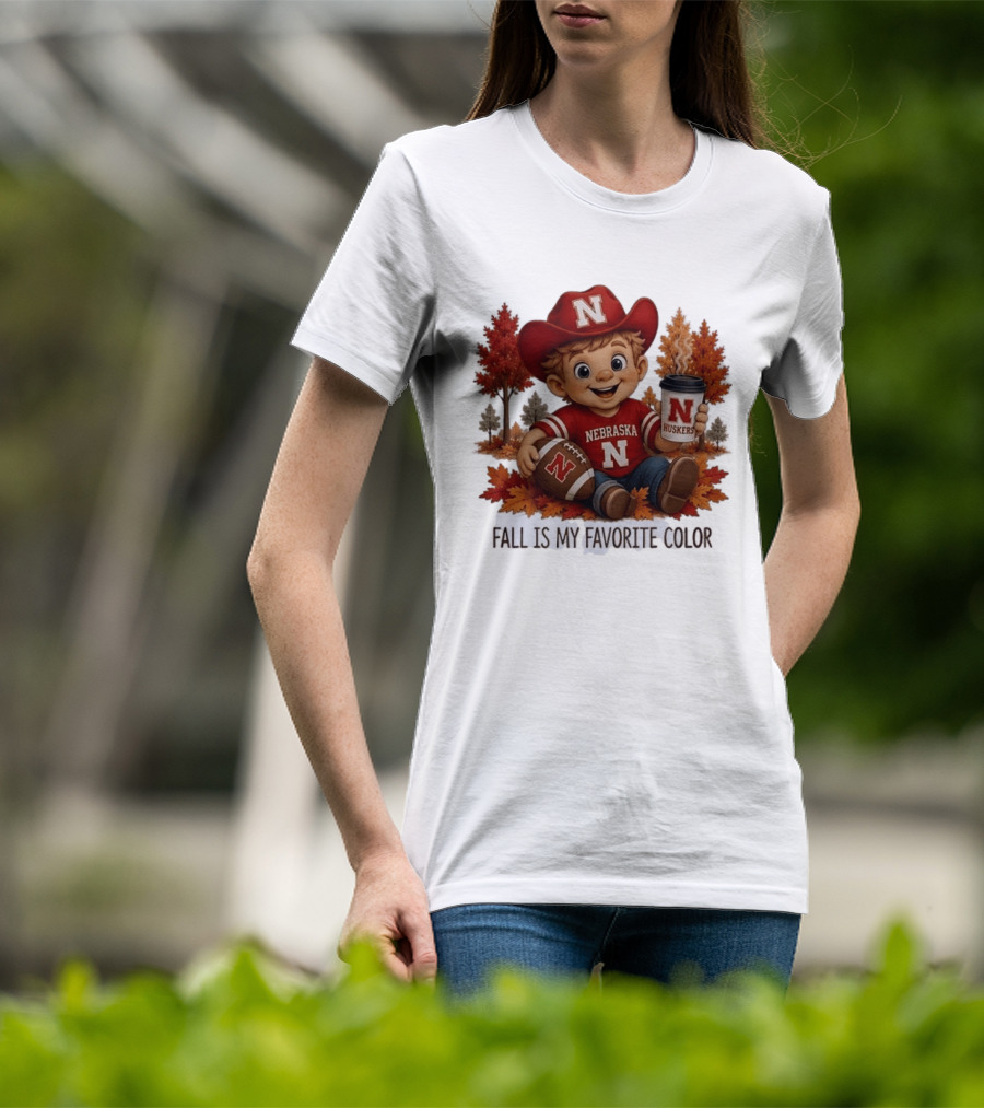 Nebraska Huskers Fall Football Kid Holding Coffee And Ball T-Shirt