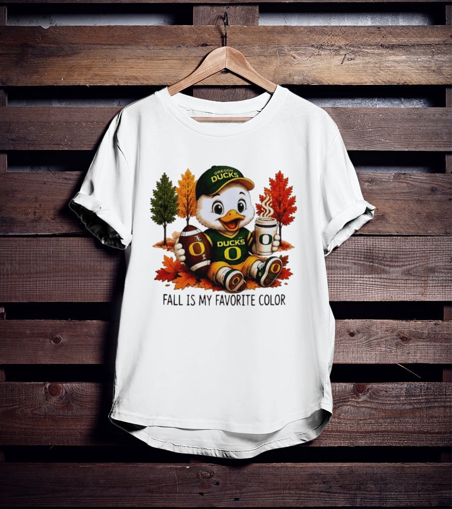 Oregon Ducks Fall Is My Favorite Color Cute Mascot Football Autumn Leaves T-Shirt