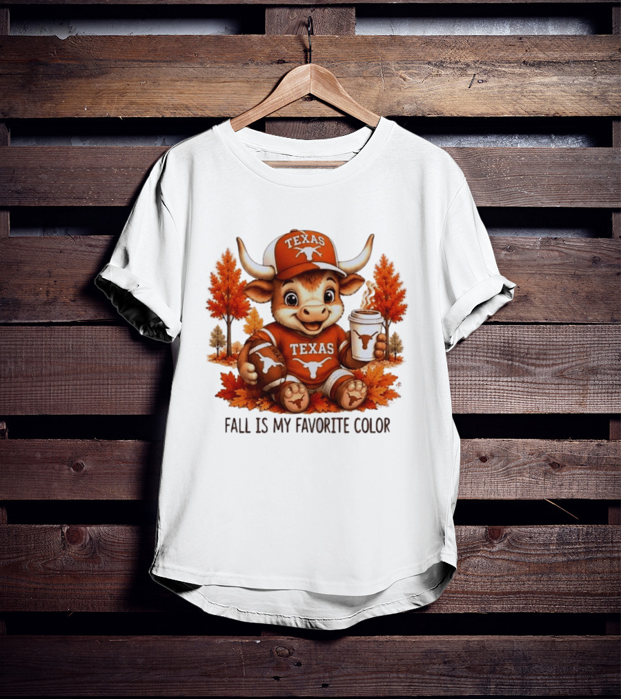 Texas Longhorns Fall Is My Favorite Color With Adorable Longhorn And Autumn Leaves T-Shirt
