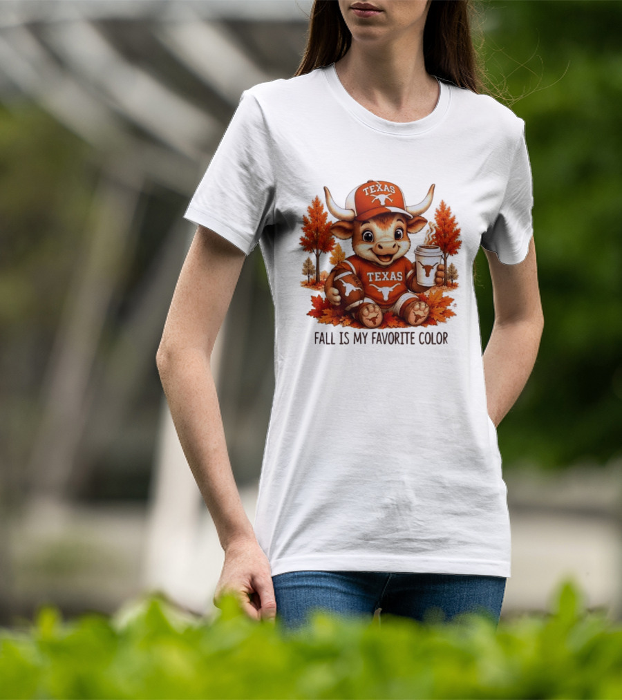 Texas Longhorns Fall Is My Favorite Color With Adorable Longhorn And Autumn Leaves T-Shirt