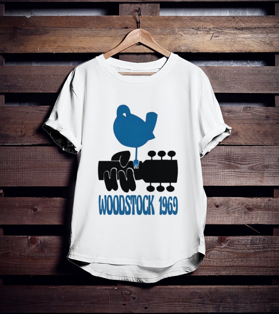 Woodstock 1969 Music Festival Bird On Guitar Neck T-Shirt