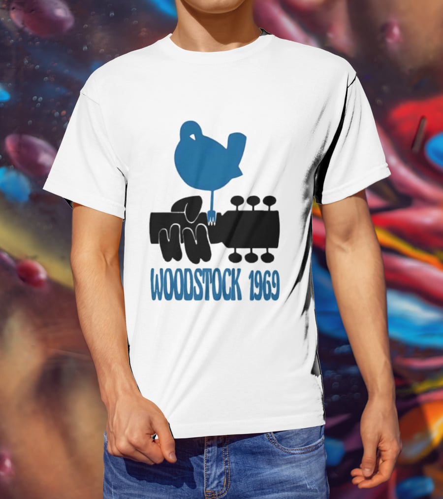Woodstock 1969 Music Festival Bird On Guitar Neck T-Shirt