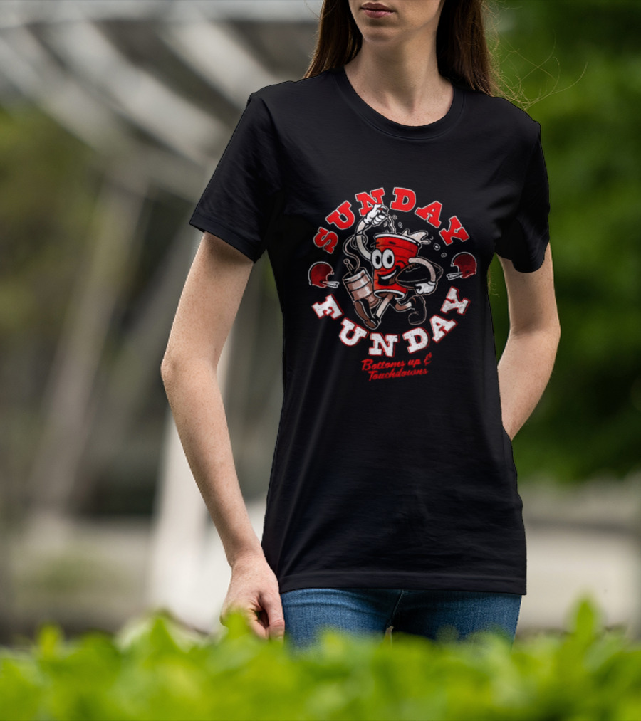 Sunday Funday Bottoms Up And Touchdowns Cleveland Football Party T-Shirt