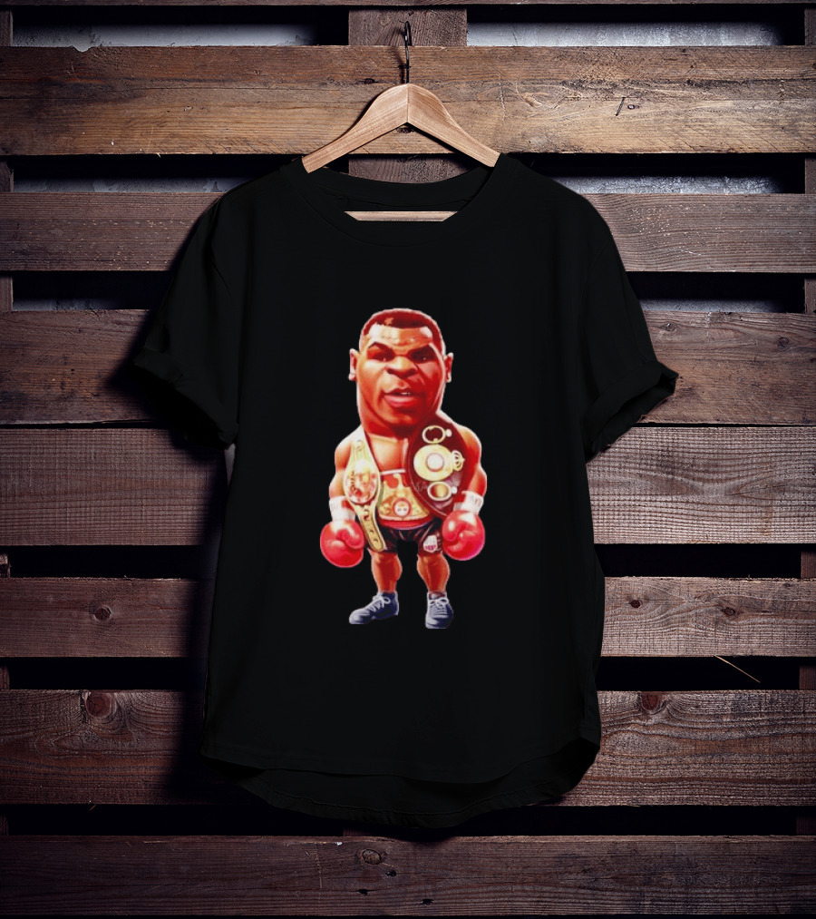 Mike Tyson Cartoon Boxing Champion With Championship Belts And Gloves T-Shirt