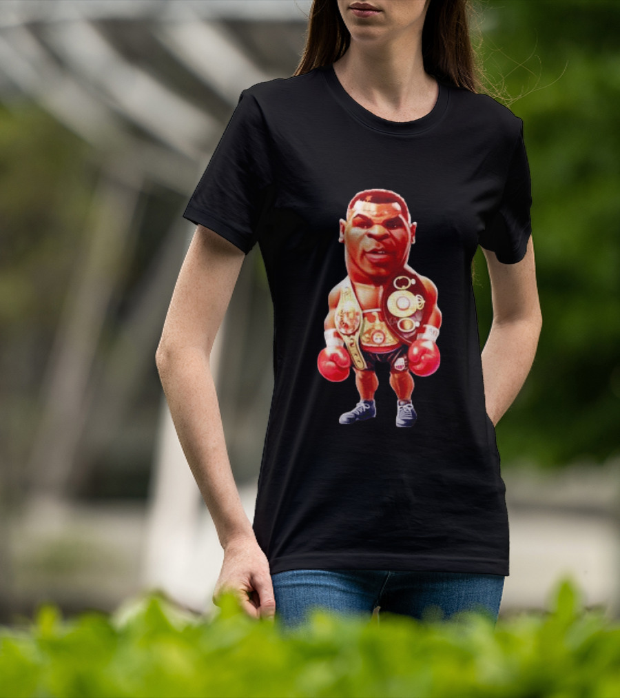 Mike Tyson Cartoon Boxing Champion With Championship Belts And Gloves T-Shirt