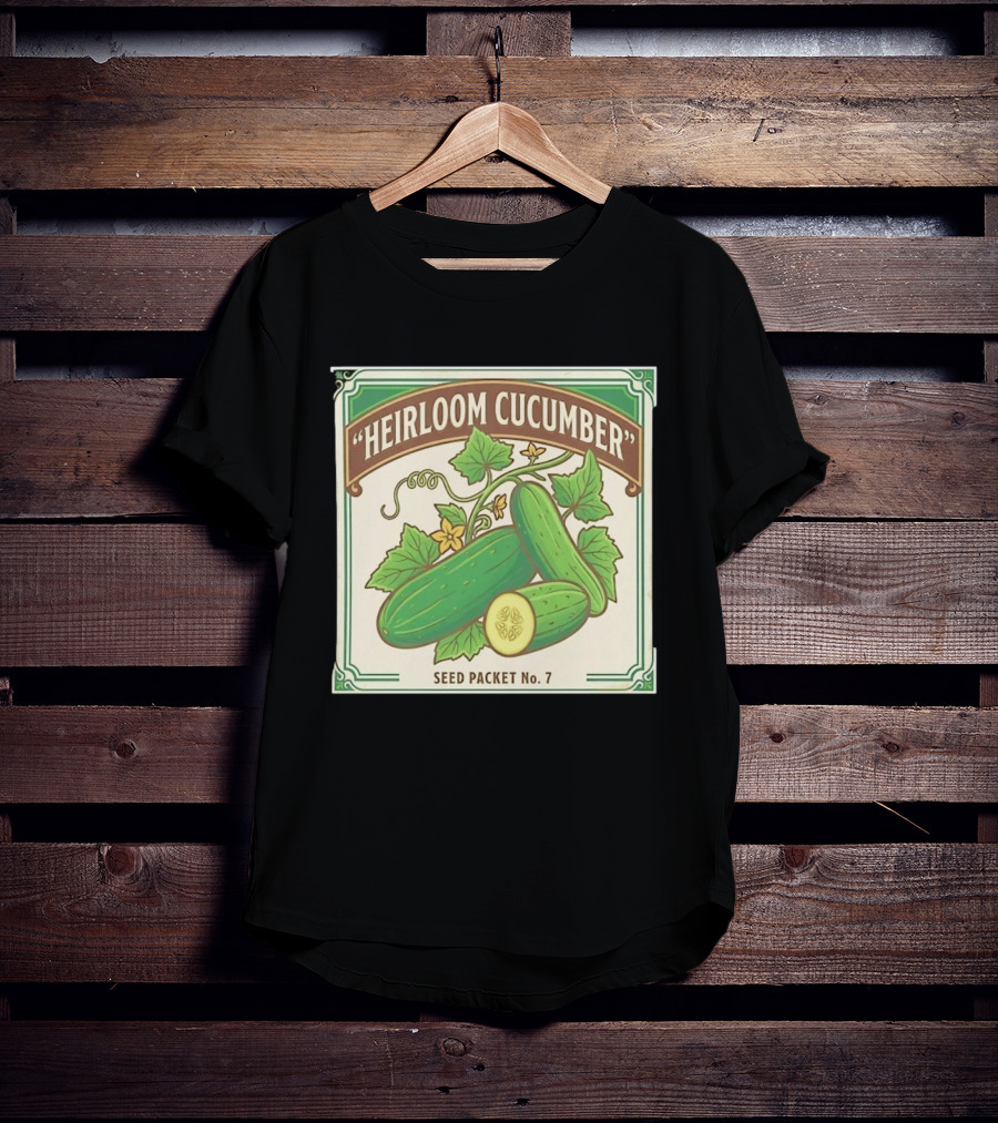 Heirloom Cucumber Seed Packet No 7 Vintage Gardening Iconic Green T-Shirt