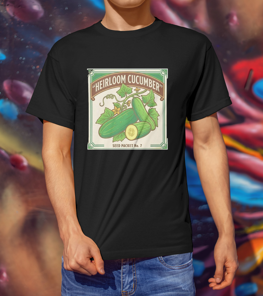 Heirloom Cucumber Seed Packet No 7 Vintage Gardening Iconic Green T-Shirt