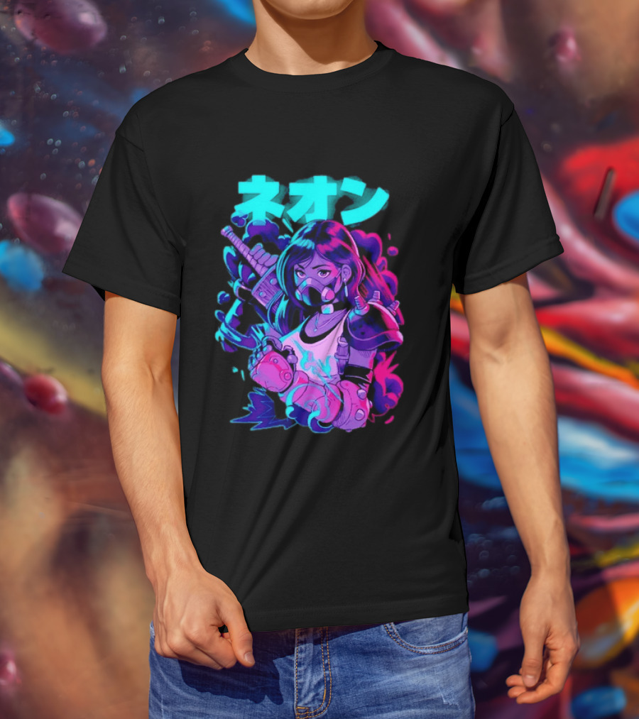 Neon Cyberpunk Anime Warrior Girl Futuristic Vaporwave Aesthetic T-Shirt