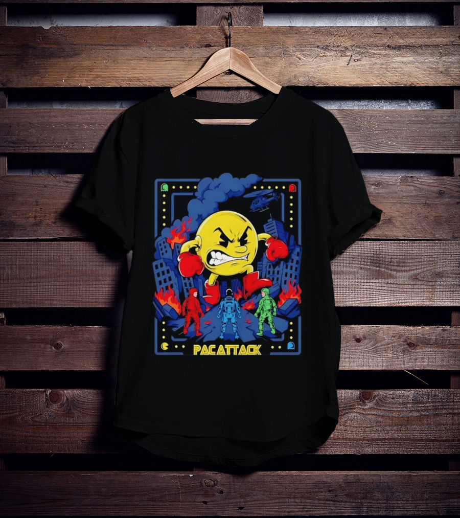 Pac Attack City Destruction Video Game Icon Battle Scene T-Shirt