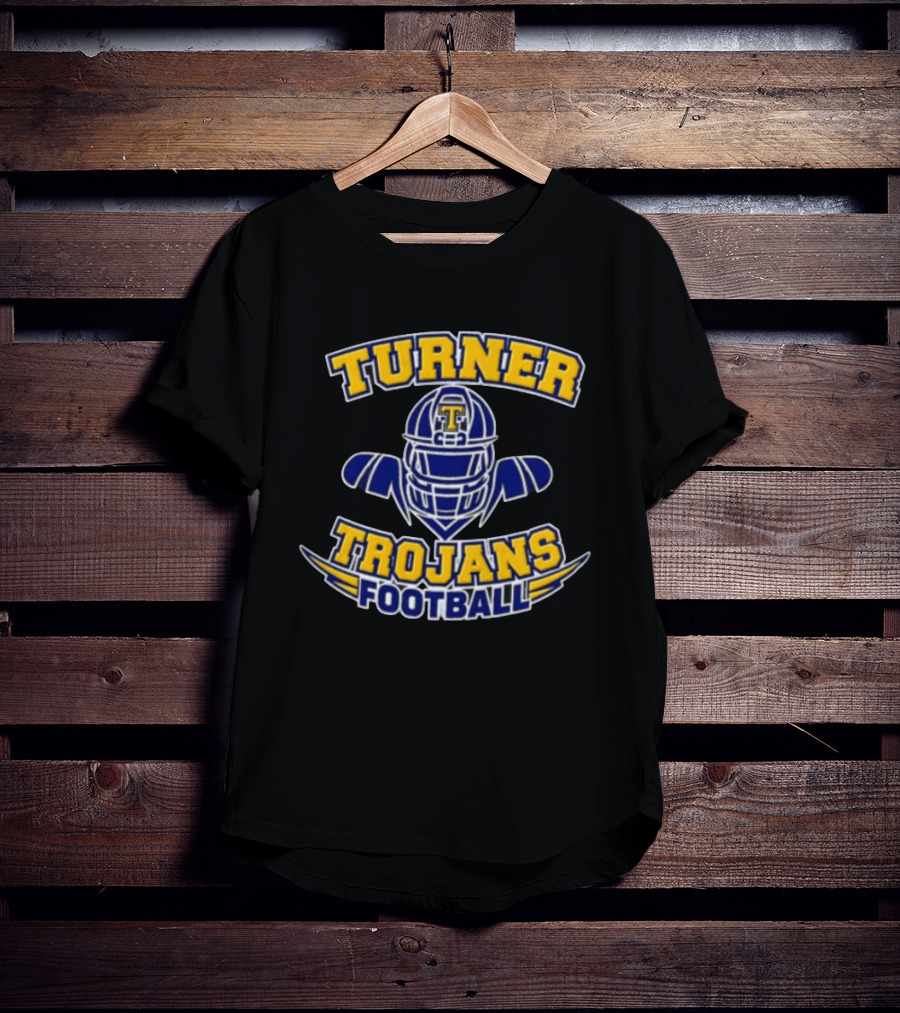 Turner Trojans Football Yellow Navy Helmet Shoulder Pads Gridiron T-Shirt