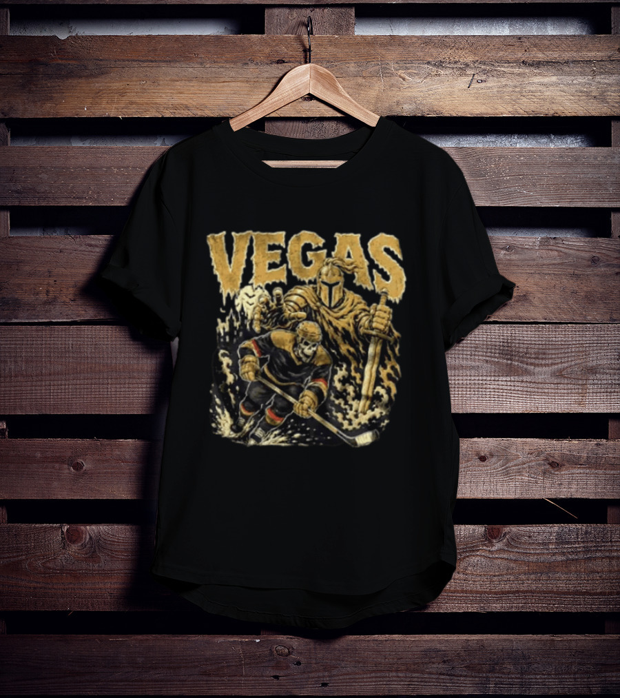 Vegas Golden Knights Skeleton Hockey Player With Knight And Sword T-Shirt