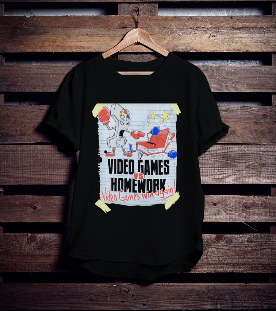 Video Games Vs Homework Video Games Win Again Math Battle Sketch T-Shirt