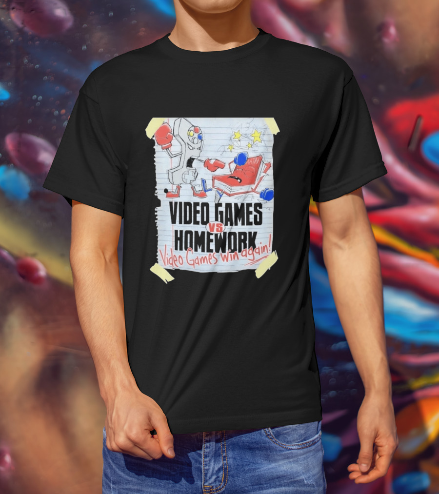 Video Games Vs Homework Video Games Win Again Math Battle Sketch T-Shirt