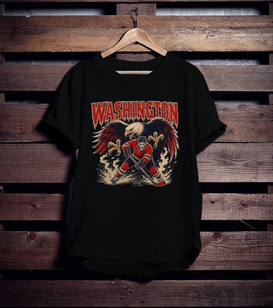 Washington Capitals Skeleton Hockey Player With Eagle T-Shirt