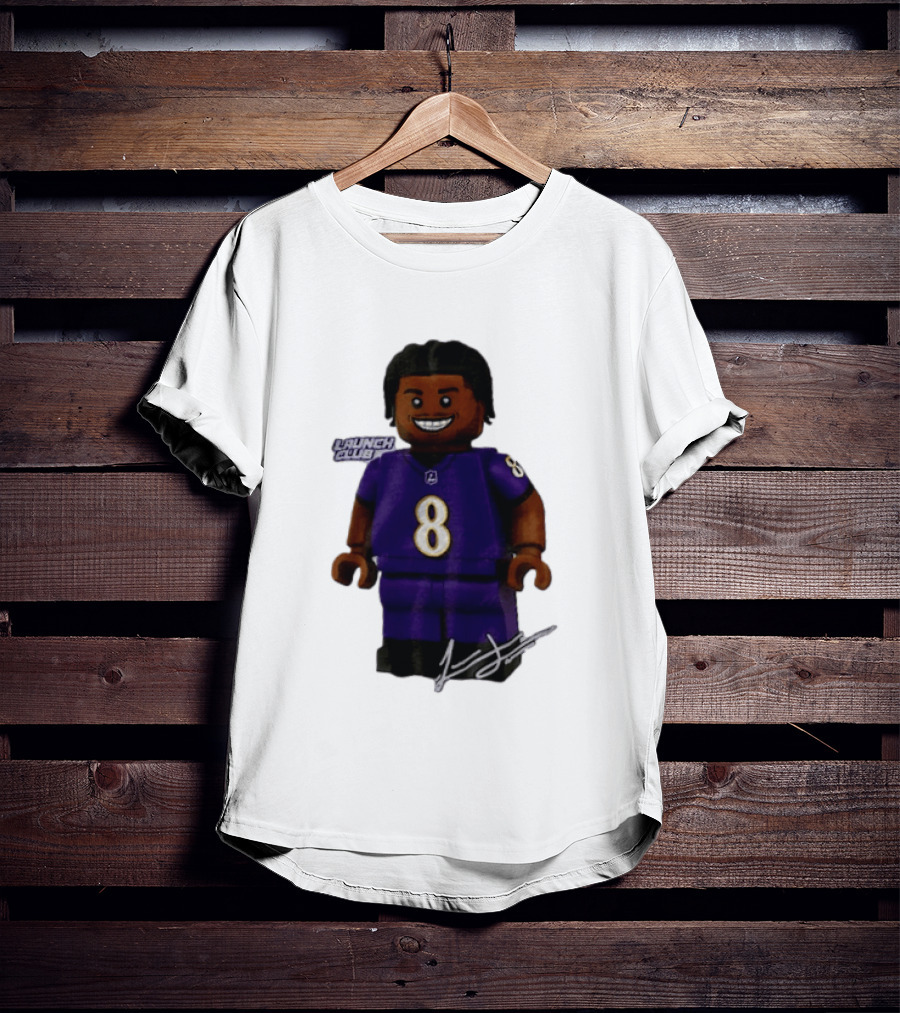 Baltimore Ravens Lamar Jackson Lego Minifigure Purple Jersey Number 8 T-Shirt