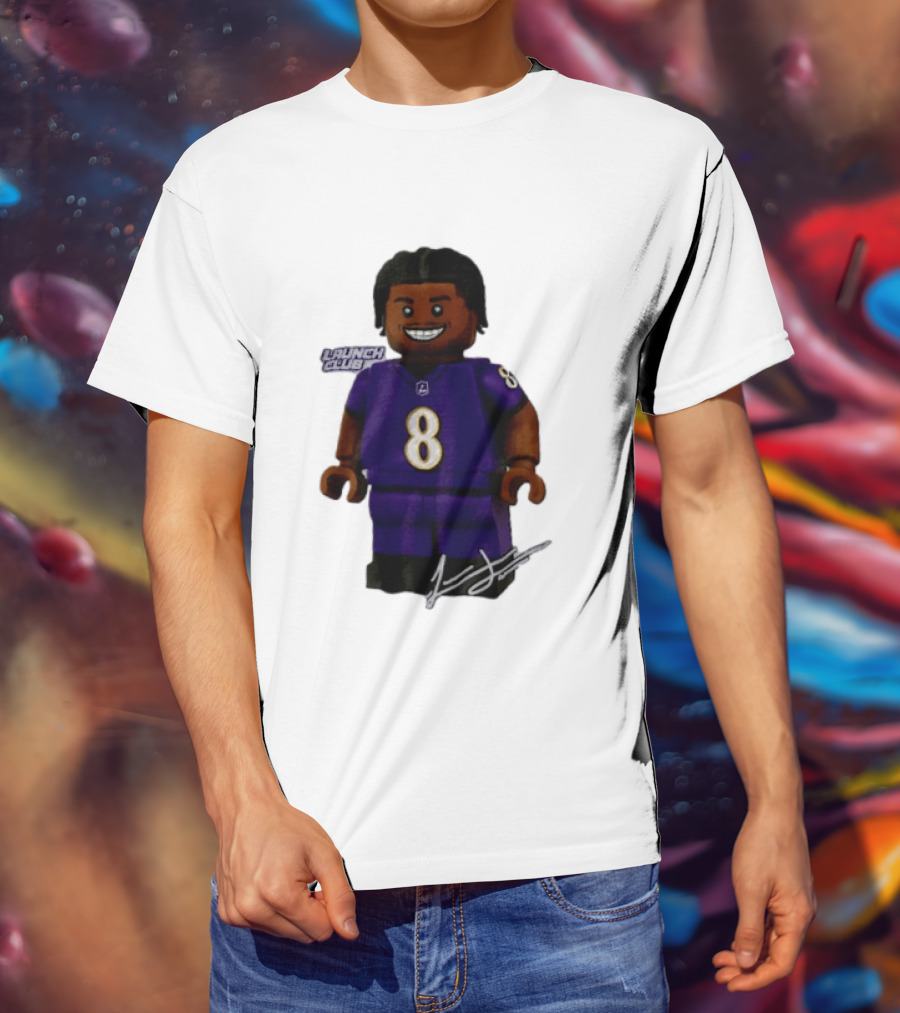 Baltimore Ravens Lamar Jackson Lego Minifigure Purple Jersey Number 8 T-Shirt