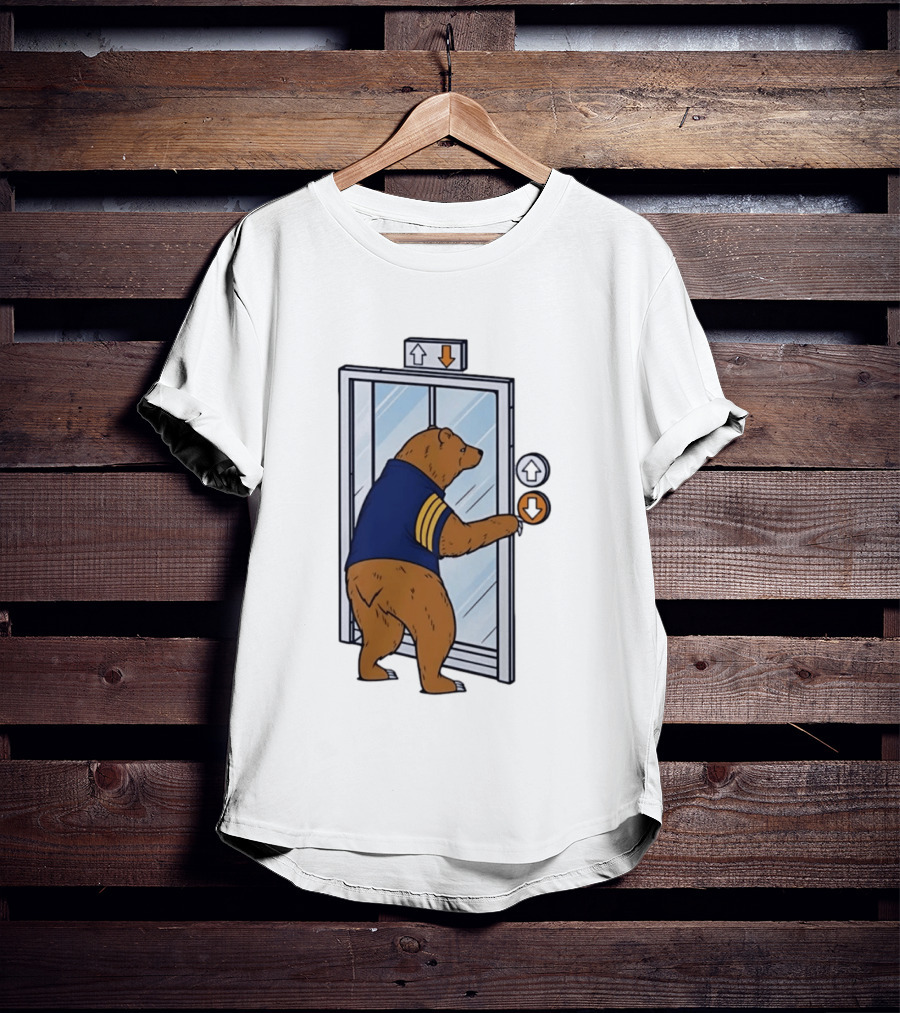 Bear In Blue Jacket Pressing Elevator Down Button T-Shirt