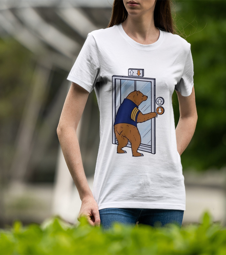 Bear In Blue Jacket Pressing Elevator Down Button T-Shirt