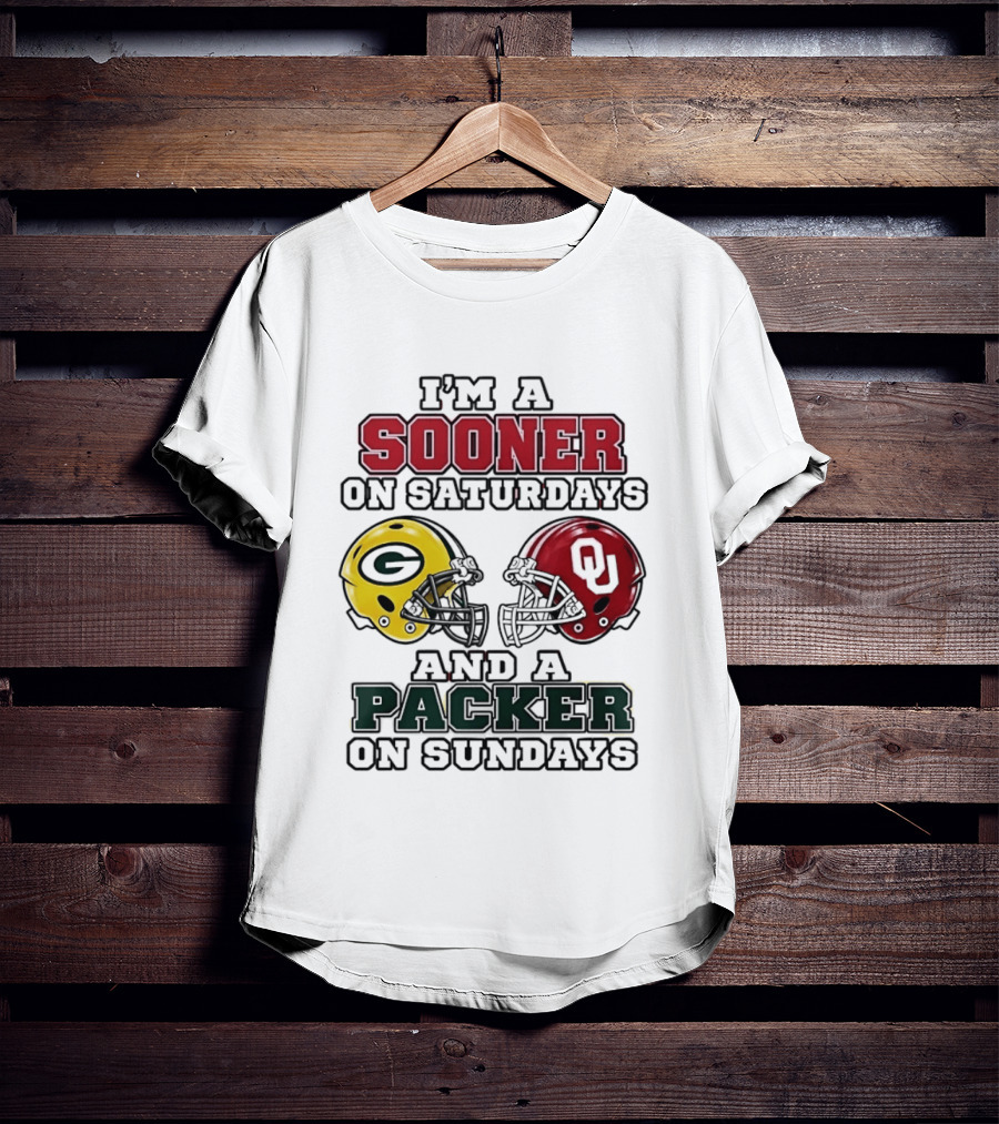I'm A Sooner On Saturdays And A Packer On Sundays Football Fan Helmets T-Shirt