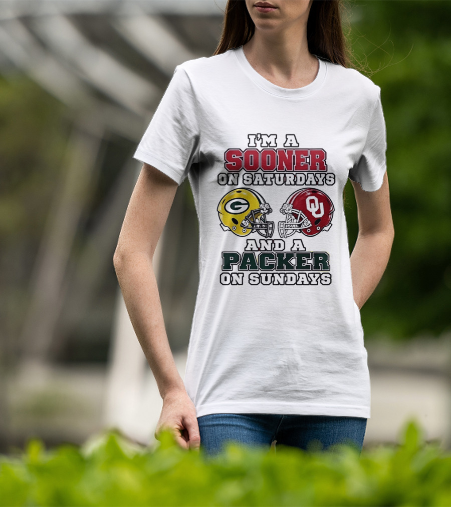 I'm A Sooner On Saturdays And A Packer On Sundays Football Fan Helmets T-Shirt