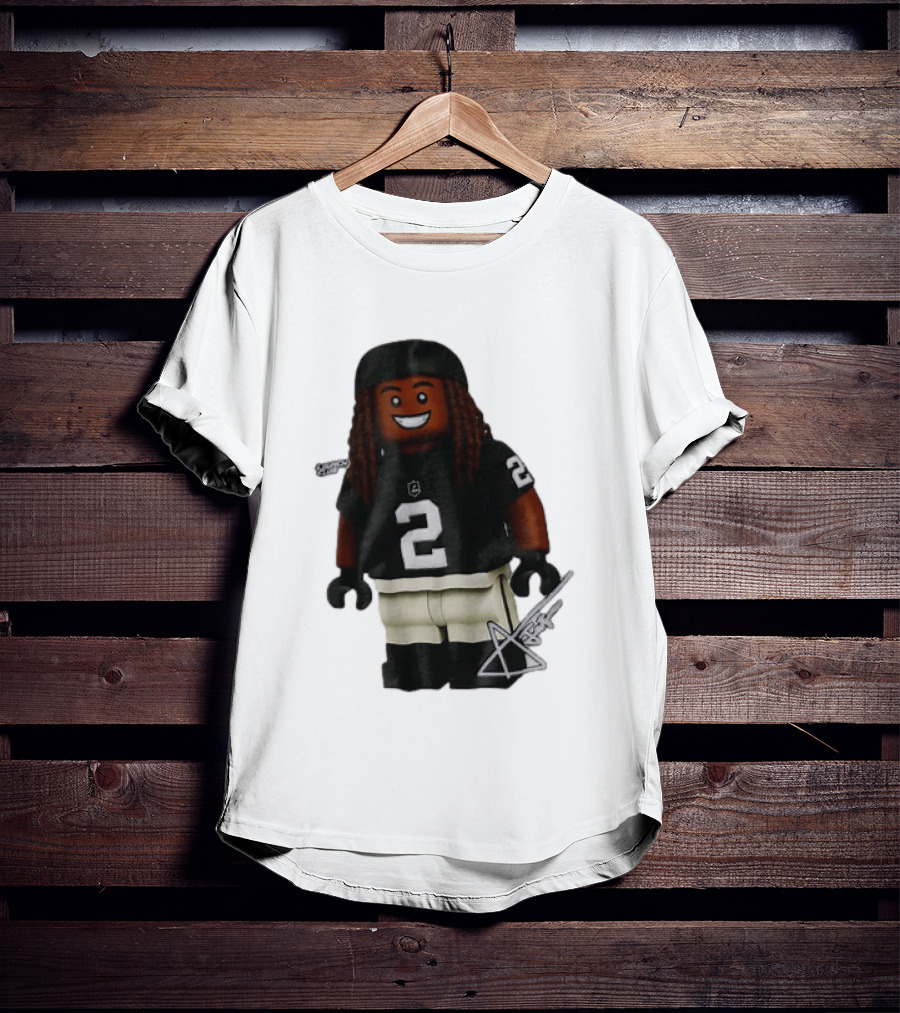 Las Vegas Raiders Running Back Ashton Jeanty 2 Lego Minifigure With Football Helmet T-Shirt