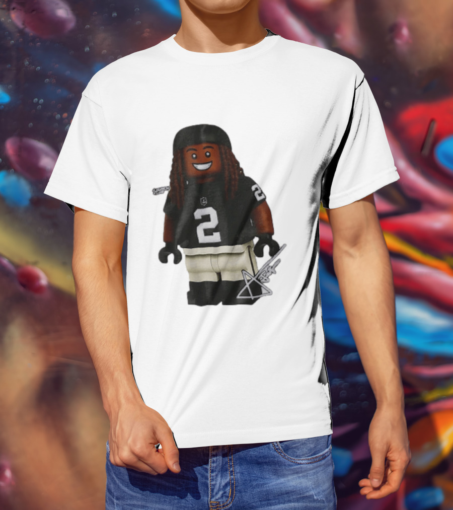 Las Vegas Raiders Running Back Ashton Jeanty 2 Lego Minifigure With Football Helmet T-Shirt