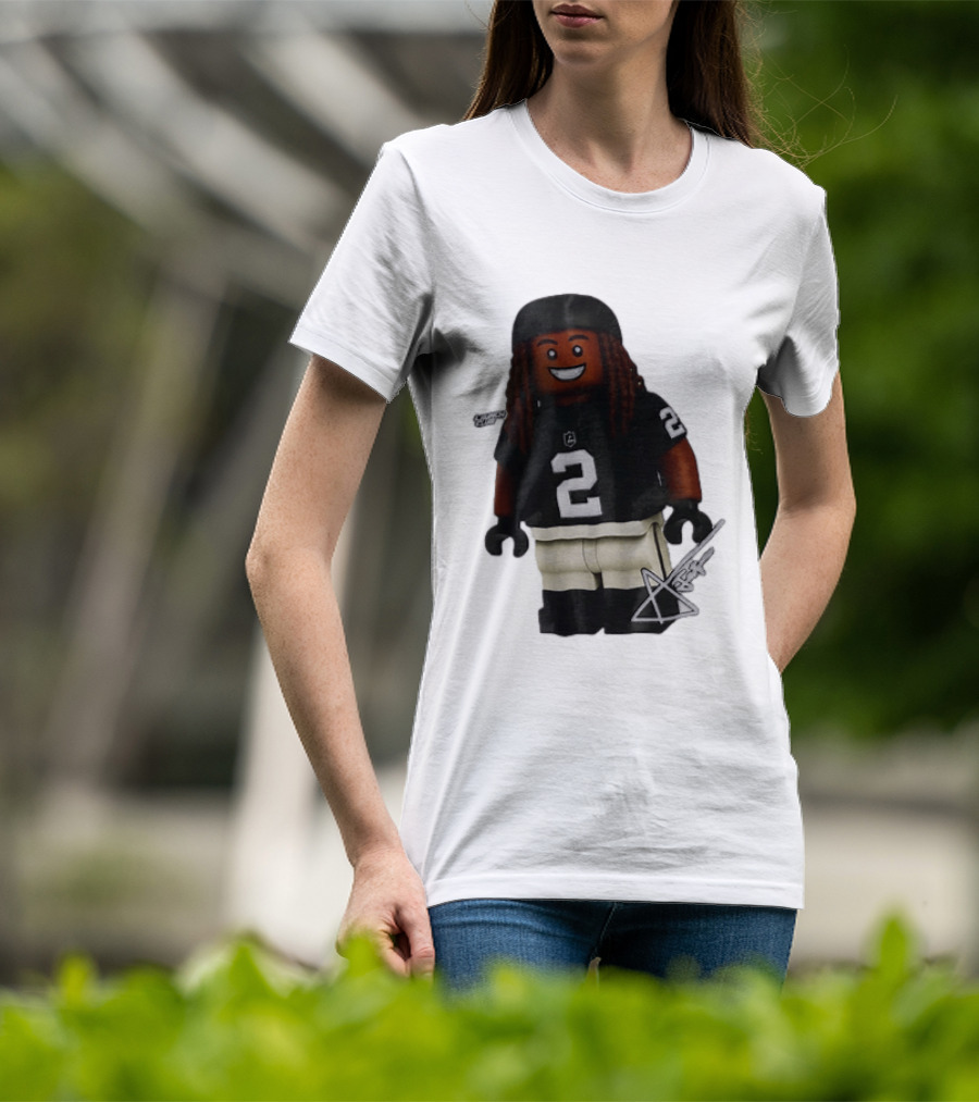 Las Vegas Raiders Running Back Ashton Jeanty 2 Lego Minifigure With Football Helmet T-Shirt