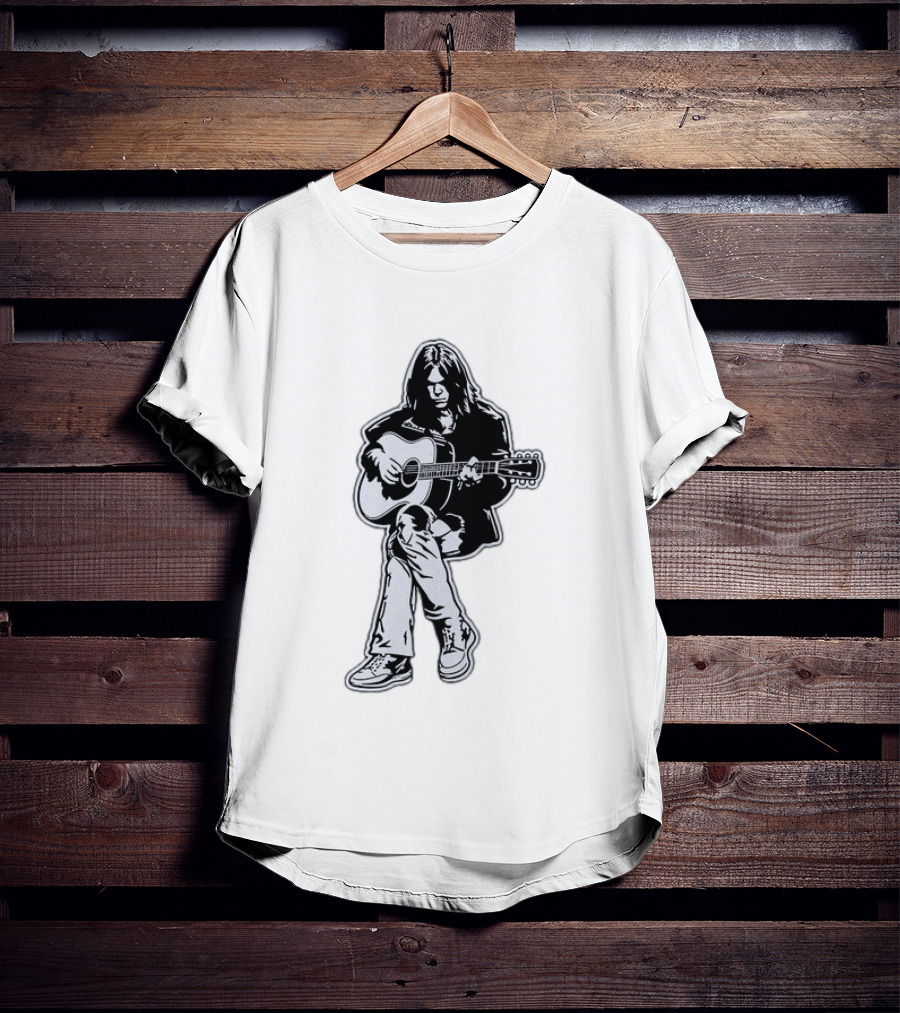 Neil Young Acoustic Folk Rock Guitar Performance T-Shirt