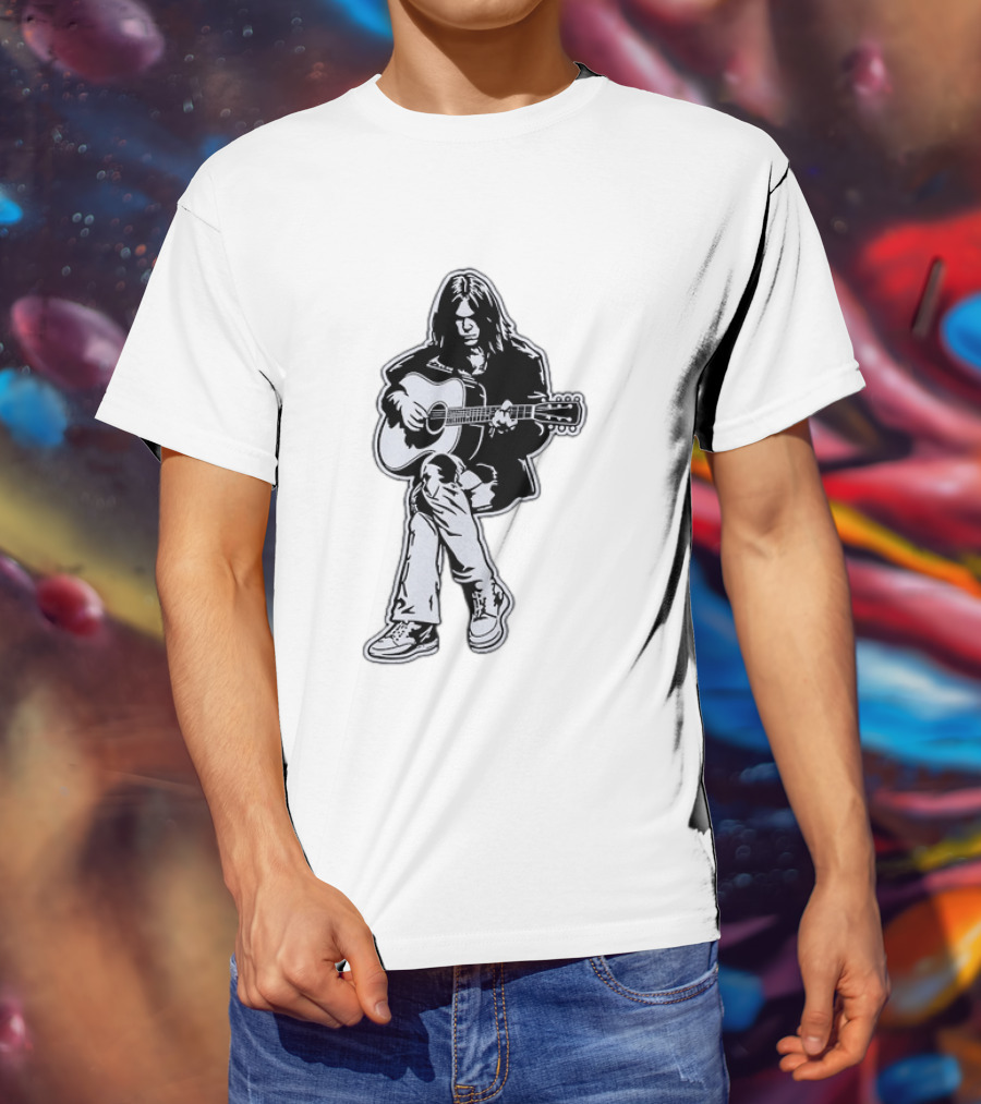 Neil Young Acoustic Folk Rock Guitar Performance T-Shirt