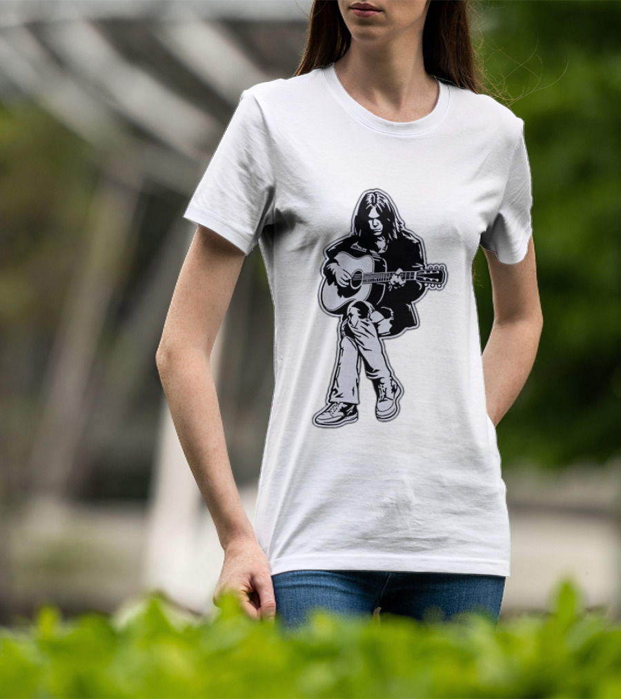 Neil Young Acoustic Folk Rock Guitar Performance T-Shirt