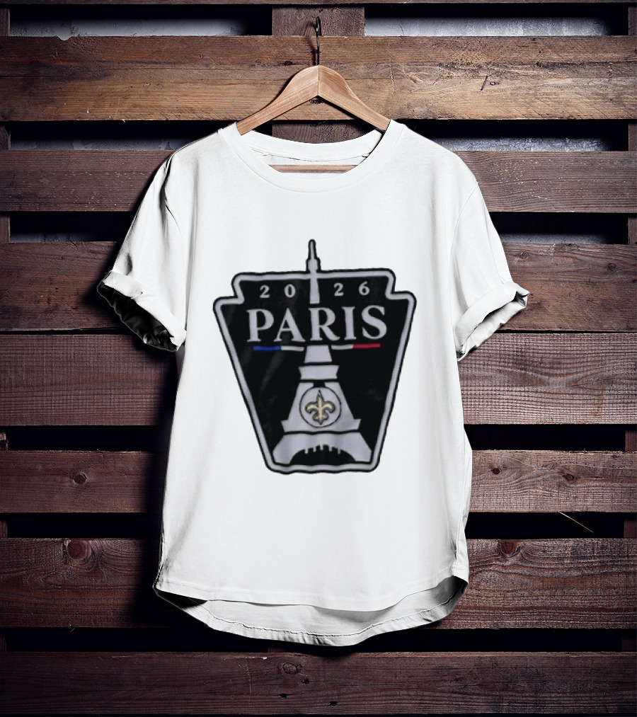 New Orleans Saints 2026 Paris Eiffel Tower Fleur De Lis NFL Event T-Shirt