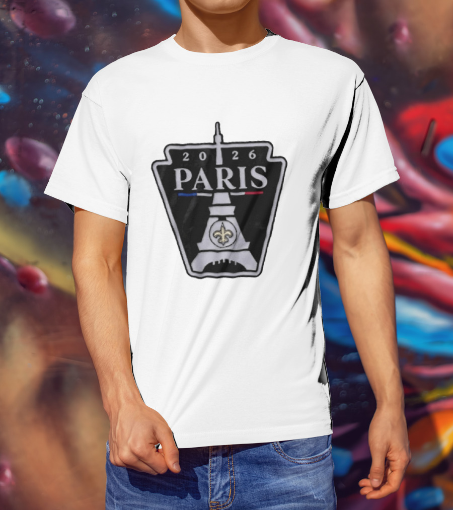 New Orleans Saints 2026 Paris Eiffel Tower Fleur De Lis NFL Event T-Shirt
