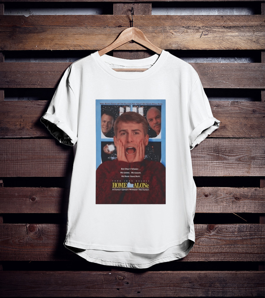 Home Alone But Don't Worry He Cooks He Cleans He Kicks Some Butt John Hughes Movie Kevin McCallister T-Shirt