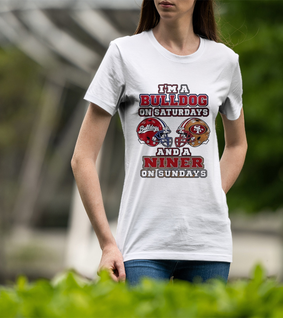 I'm A Bulldog On Saturdays And A Niner On Sundays Football Helmets T-Shirt