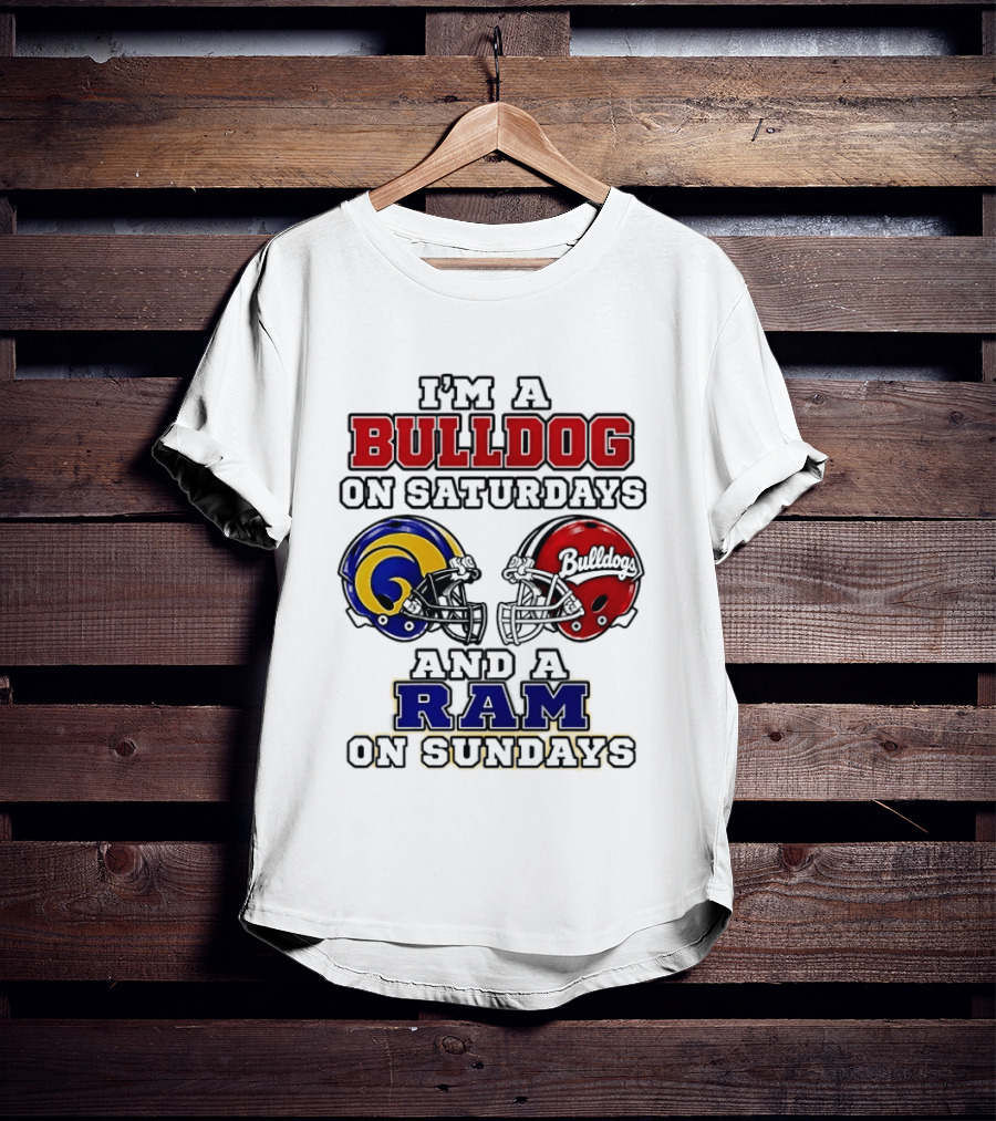 I'm A Bulldog On Saturdays And A Ram On Sundays Football Helmets T-Shirt
