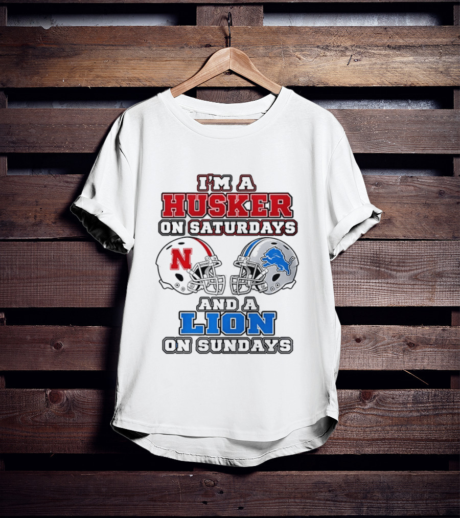 Husker On Saturdays And Lion On Sundays Football Helmets T-Shirt