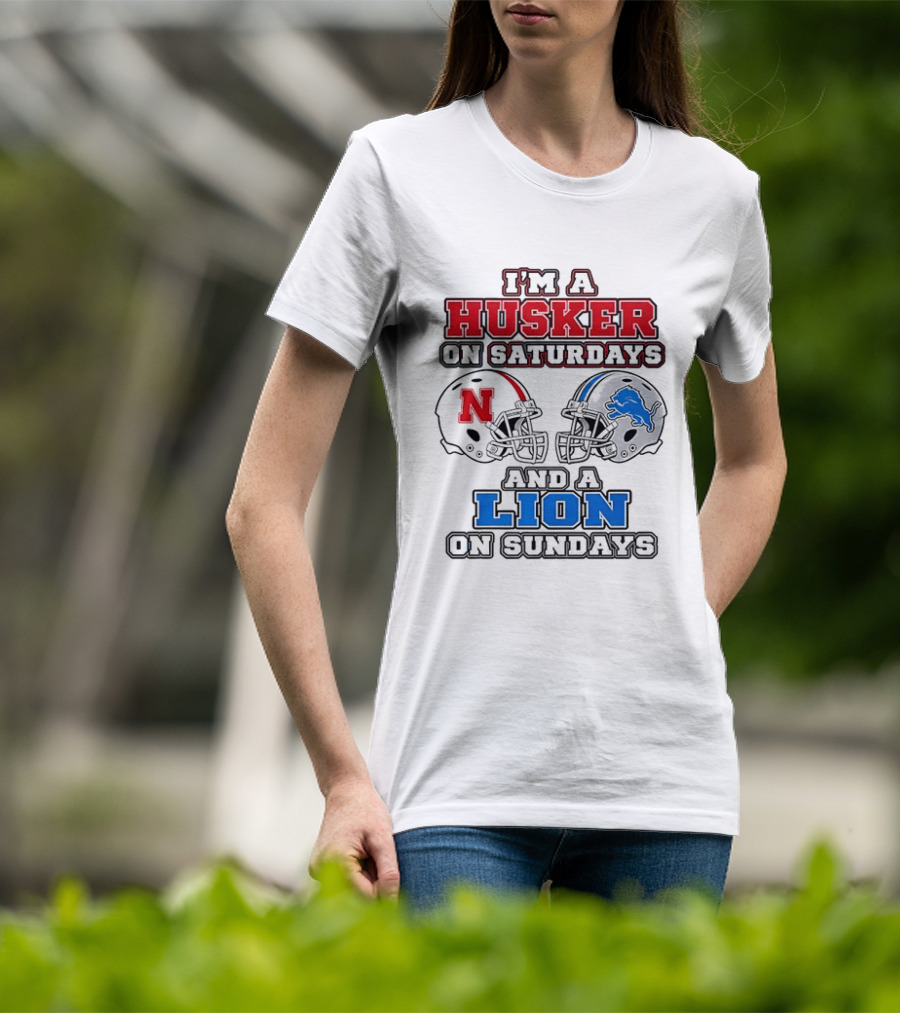 Husker On Saturdays And Lion On Sundays Football Helmets T-Shirt