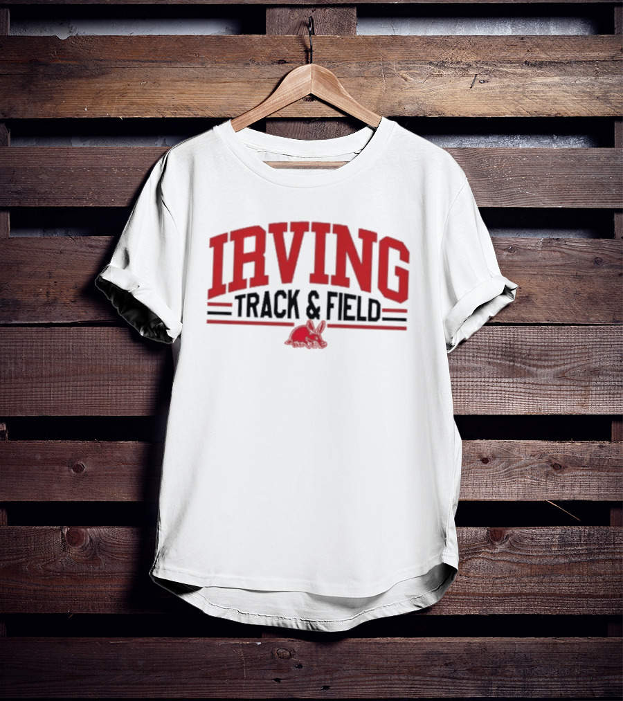Irving Track And Field Retro Style Red Text With Bunny T-Shirt