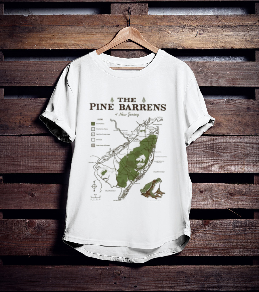 The Pine Barrens Of New Jersey Map Adventure Landmarks Forest Areas T-Shirt