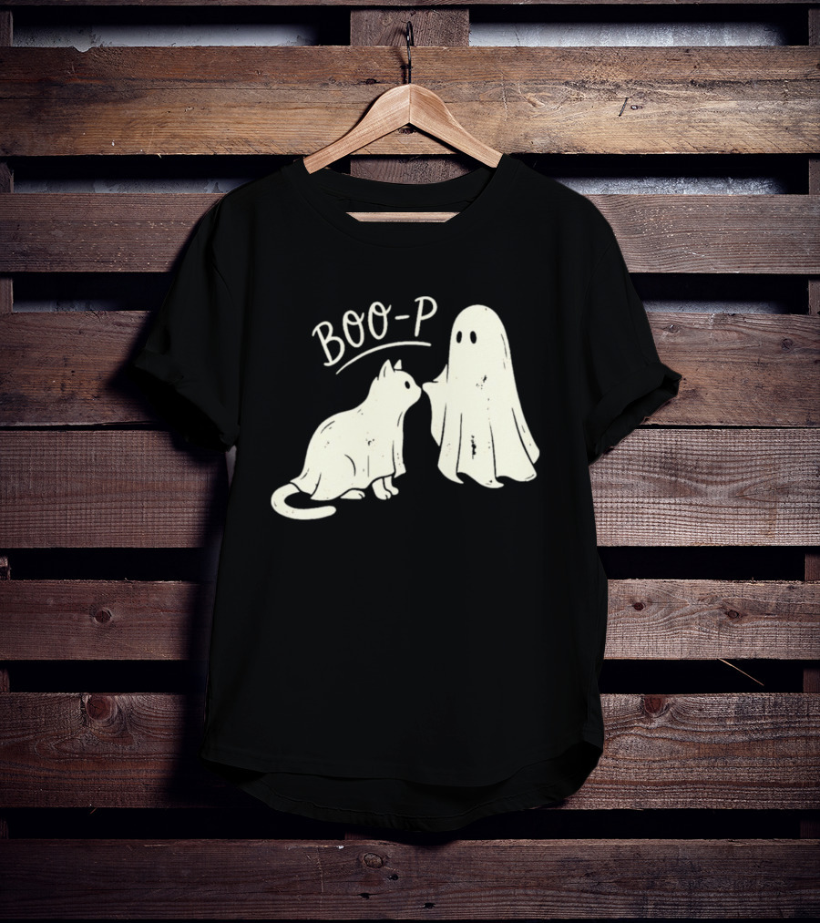 Boo P Humor Halloween Cat Ghost Playful Spirit And Feline Paw Interaction T-Shirt