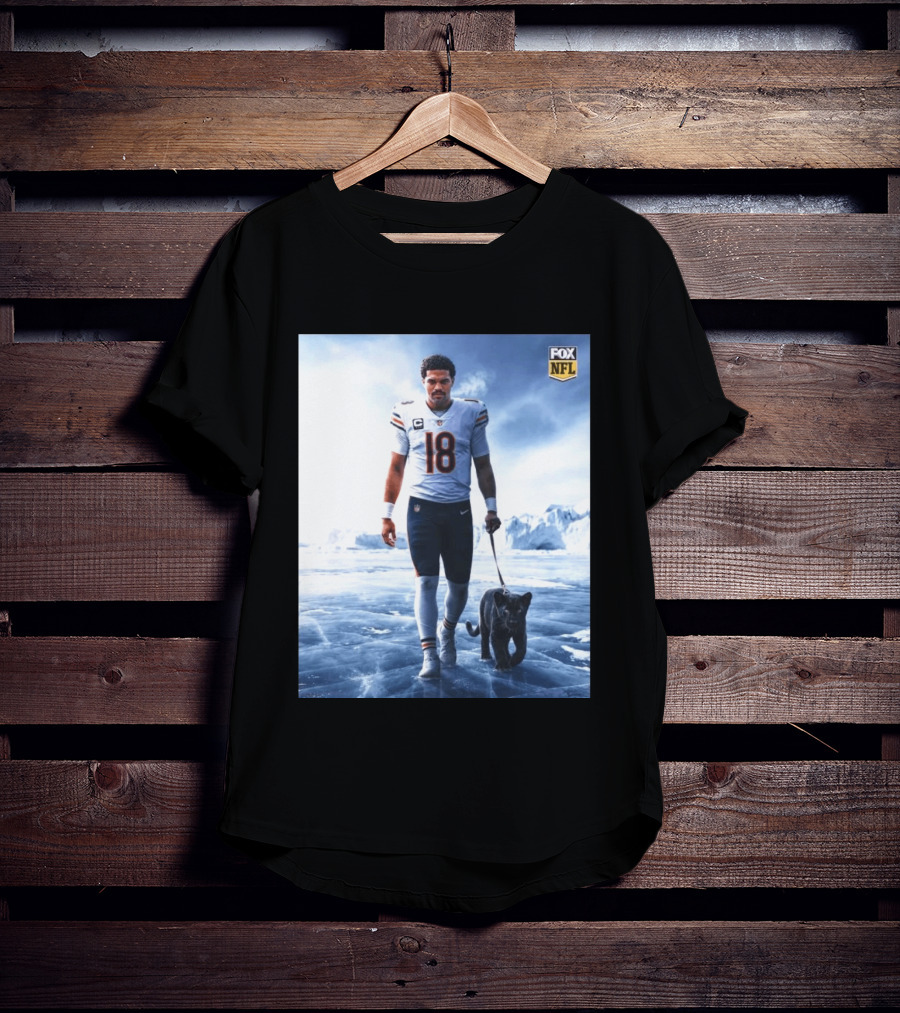 Chicago Bears QB #18 Arctic Panther Fox NFL Icy Football Player Black Panther T-Shirt