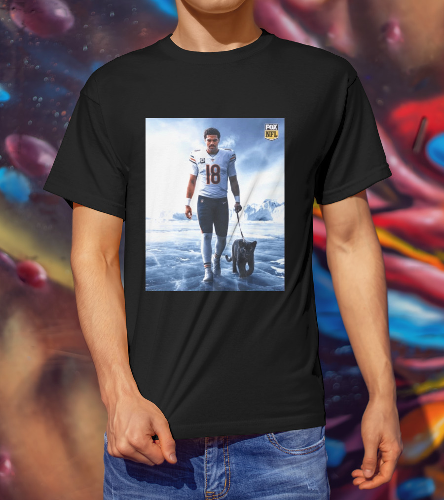 Chicago Bears QB #18 Arctic Panther Fox NFL Icy Football Player Black Panther T-Shirt