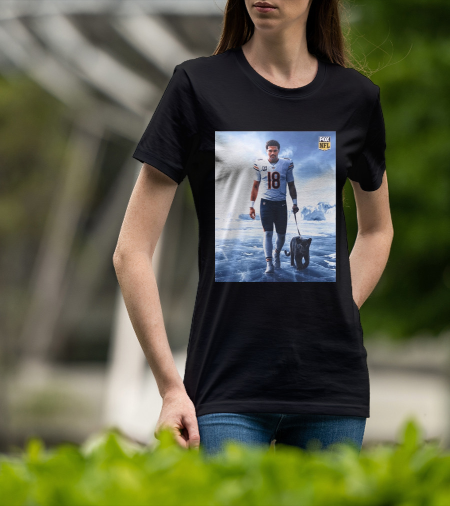 Chicago Bears QB #18 Arctic Panther Fox NFL Icy Football Player Black Panther T-Shirt