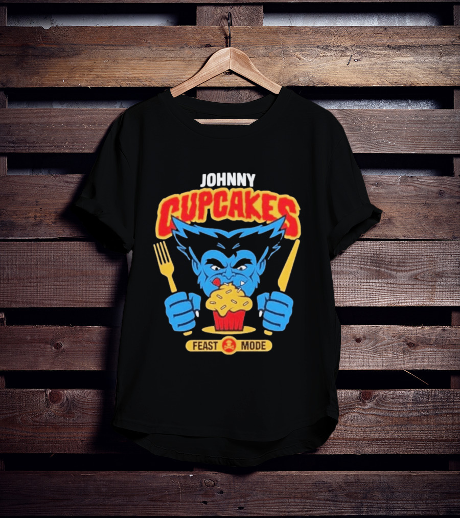 Johnny Cupcakes Feast Mode Blue Wolverine Eating Cupcake T-Shirt