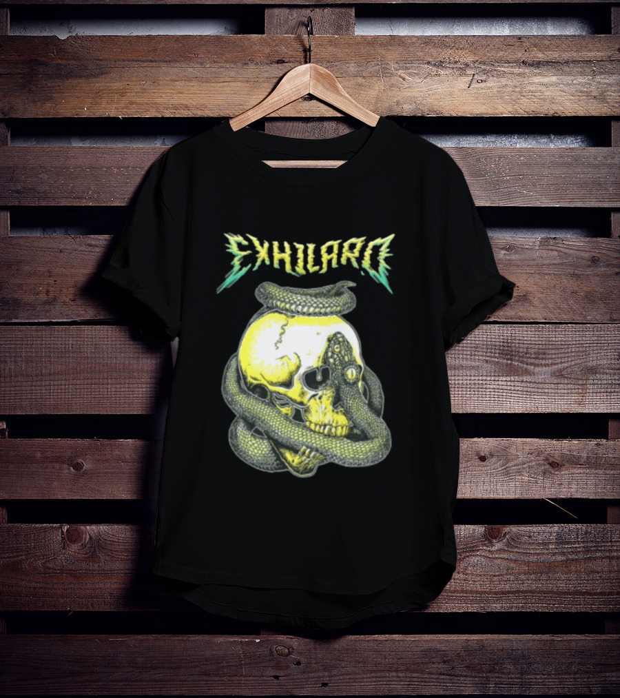 Exhilaro Venomous Serpent Coiled Around Yellow Human Skull T-Shirt