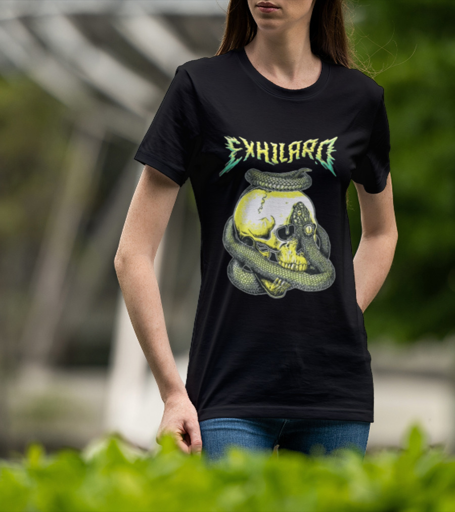Exhilaro Venomous Serpent Coiled Around Yellow Human Skull T-Shirt
