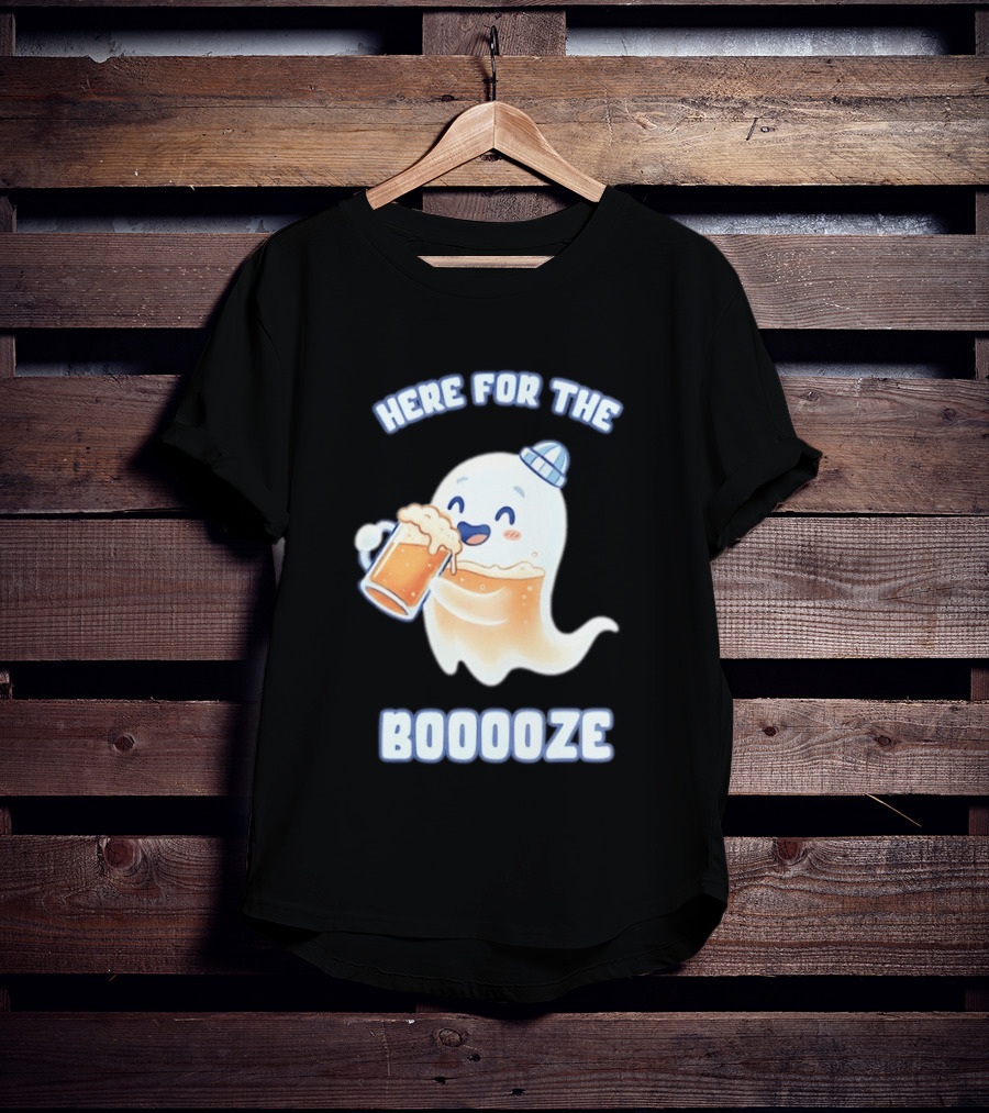 Here For The Booooze Ghost Drinking Beer Fun Halloween T-Shirt