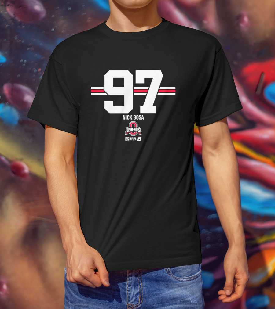 Ohio State Buckeyes Nick Bosa 97 Scarlet Gray Stripes T-Shirt